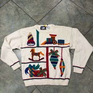 Holiday Traditions Sweater Womens L Christmas Santa Crewneck Horse Train Cute